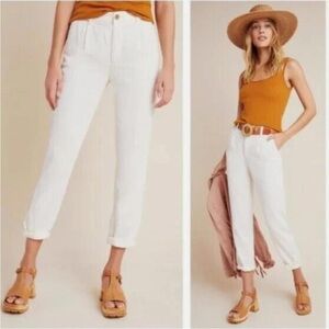By Anthropologie Scout Tapered Bone White Trouser 100% Lyocell Spring Pant Sz 26